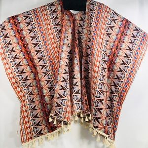 Aztec Print Boho Poncho Cape Fringed poncho